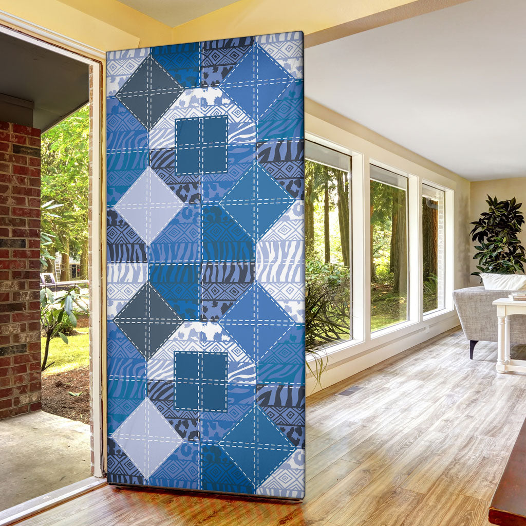 African American Quilt Inspired Door Cover Wild Animal Skin African Blue Tribal Elements