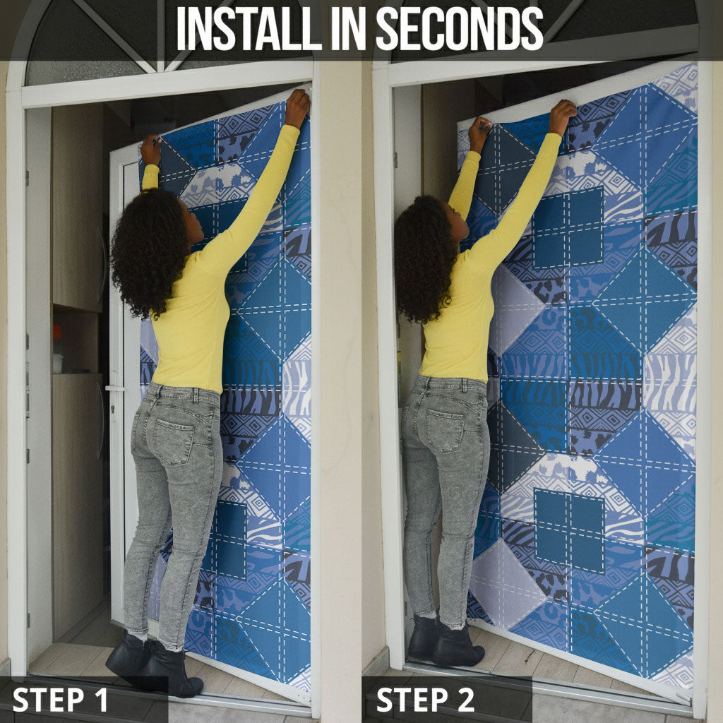 African American Quilt Inspired Door Cover Wild Animal Skin African Blue Tribal Elements