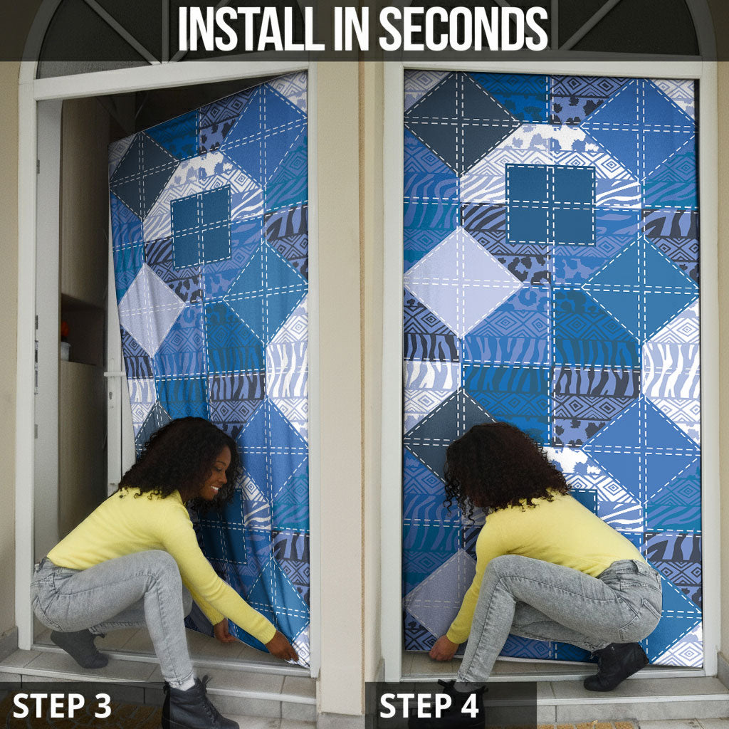 African American Quilt Inspired Door Cover Wild Animal Skin African Blue Tribal Elements