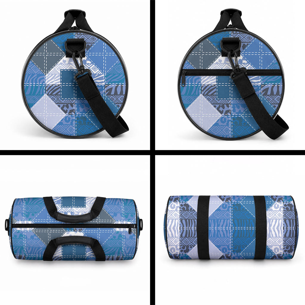 African American Quilt Inspired Duffle Bag Wild Animal Skin African Blue Tribal Elements