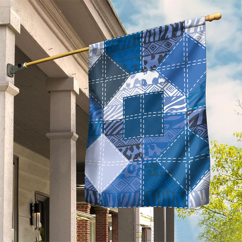 African American Quilt Inspired Garden Flag Wild Animal Skin African Blue Tribal Elements