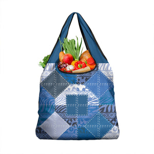 African American Quilt Inspired Grocery Bag Wild Animal Skin African Blue Tribal Elements