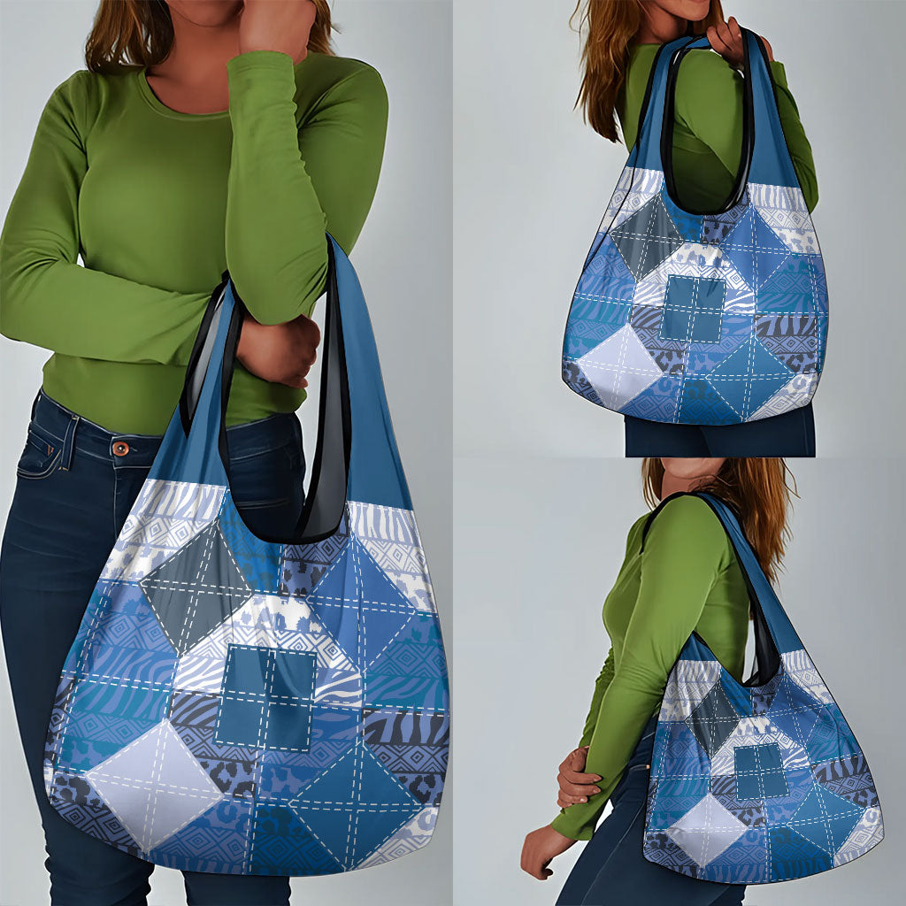 African American Quilt Inspired Grocery Bag Wild Animal Skin African Blue Tribal Elements