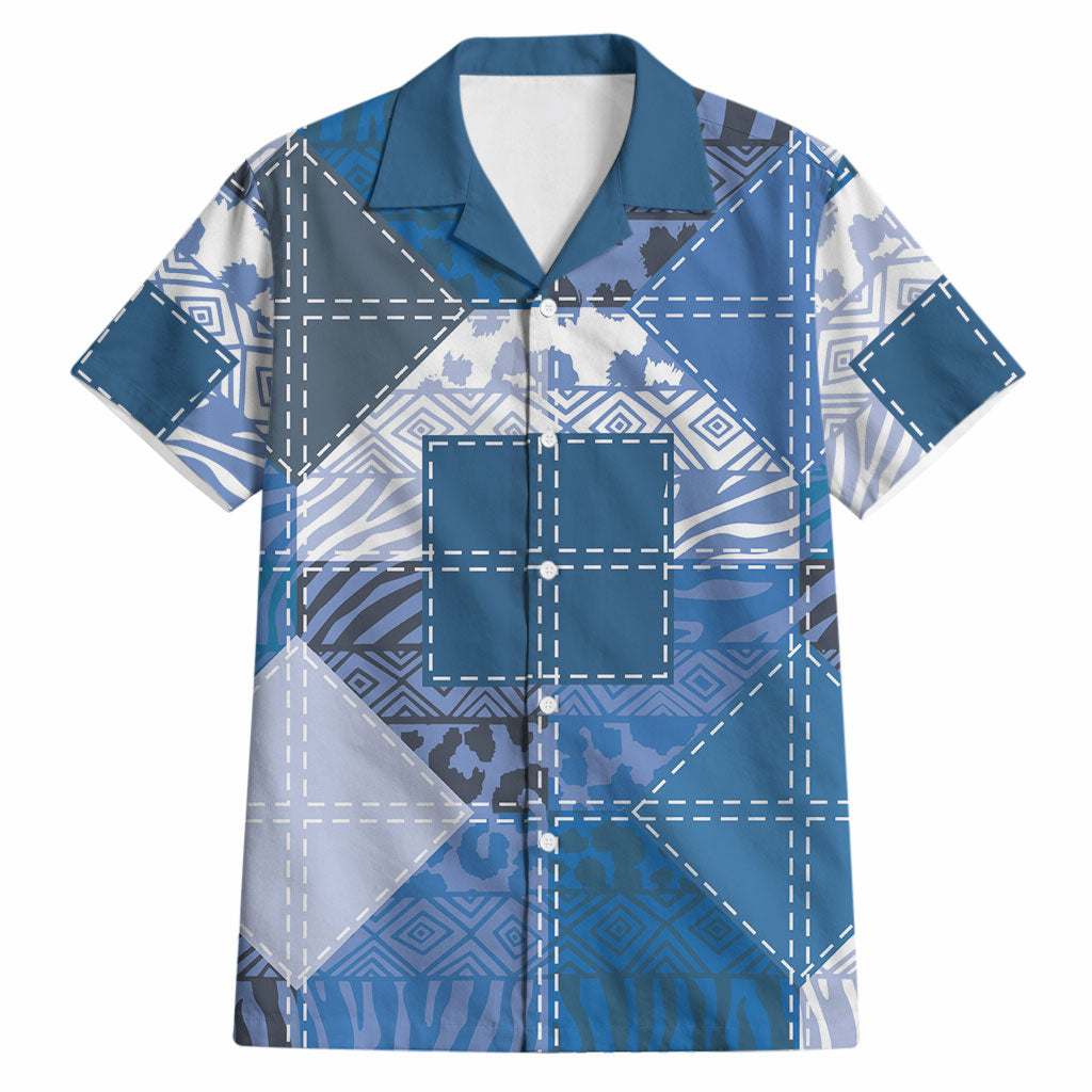 African American Quilt Inspired Hawaiian Shirt Wild Animal Skin African Blue Tribal Elements