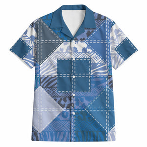 African American Quilt Inspired Hawaiian Shirt Wild Animal Skin African Blue Tribal Elements
