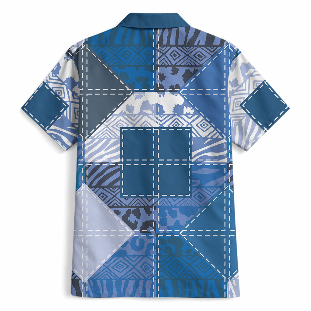 African American Quilt Inspired Hawaiian Shirt Wild Animal Skin African Blue Tribal Elements