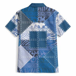 African American Quilt Inspired Hawaiian Shirt Wild Animal Skin African Blue Tribal Elements