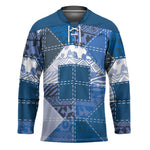 African American Quilt Inspired Hockey Jersey Wild Animal Skin African Blue Tribal Elements