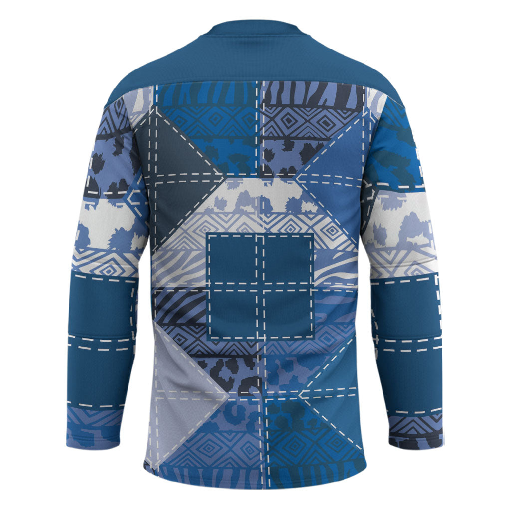 African American Quilt Inspired Hockey Jersey Wild Animal Skin African Blue Tribal Elements