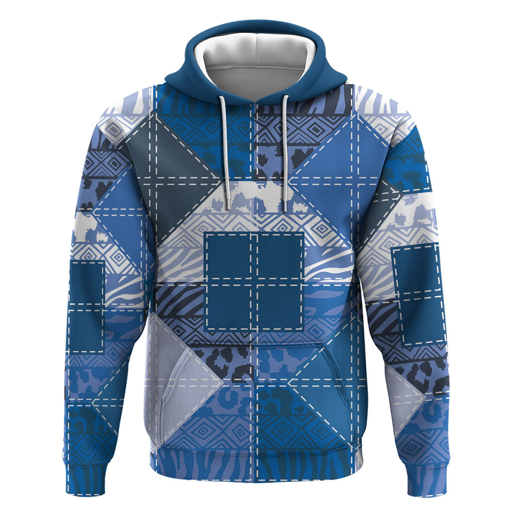 African American Quilt Inspired Hoodie Wild Animal Skin African Blue Tribal Elements