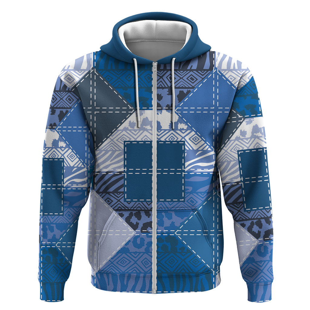 African American Quilt Inspired Hoodie Wild Animal Skin African Blue Tribal Elements
