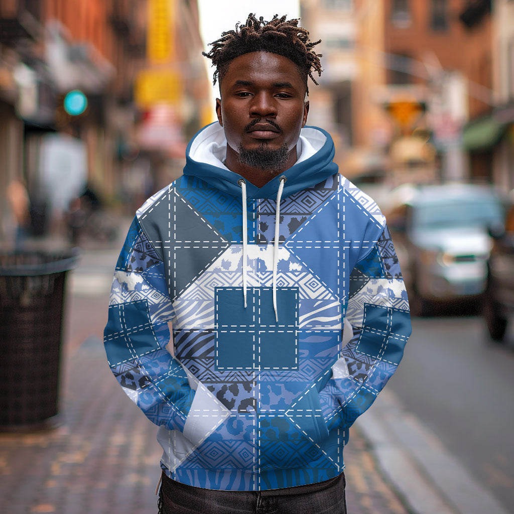African American Quilt Inspired Hoodie Wild Animal Skin African Blue Tribal Elements