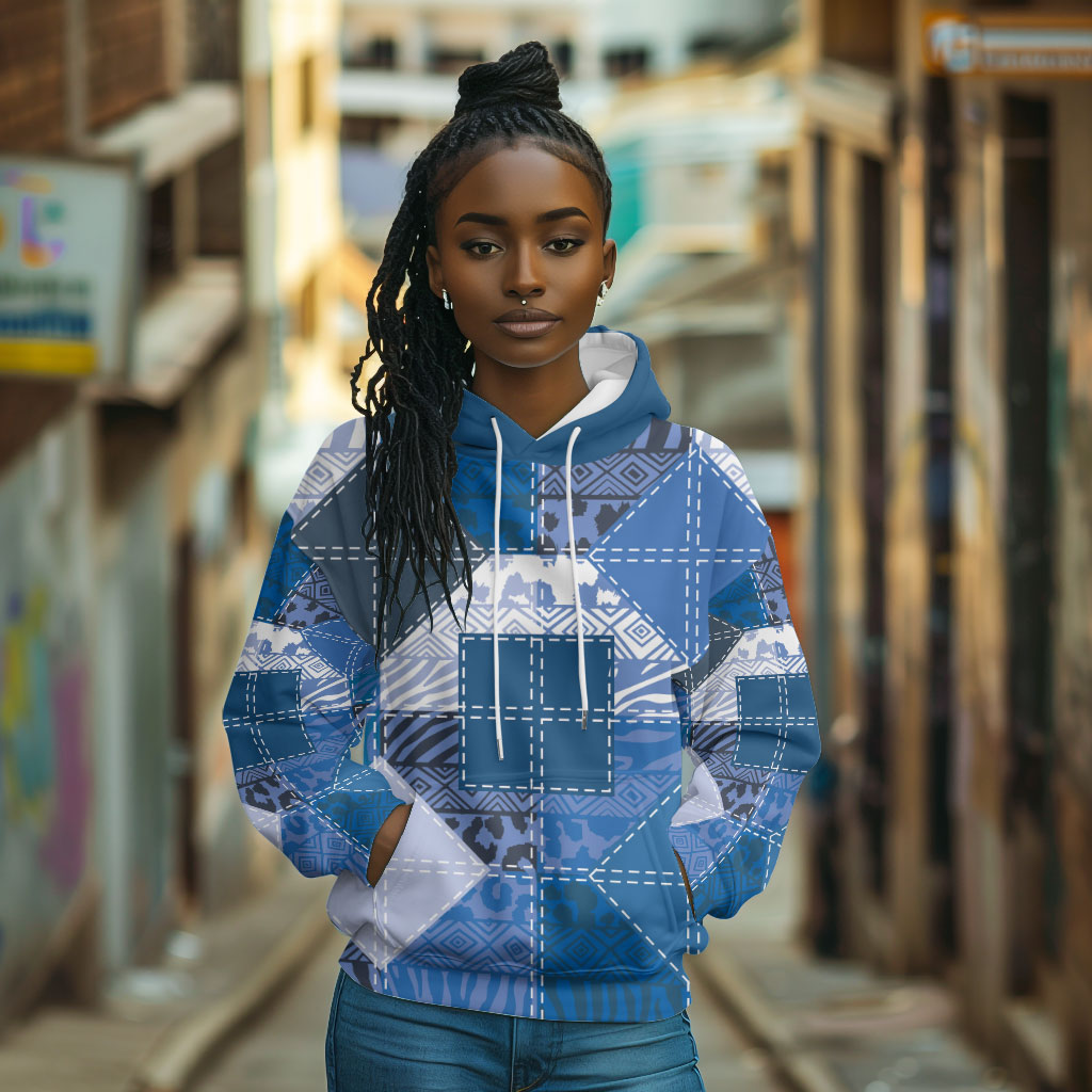 African American Quilt Inspired Hoodie Wild Animal Skin African Blue Tribal Elements
