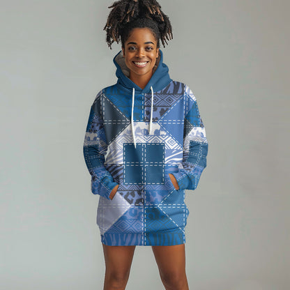 African American Quilt Inspired Hoodie Dress Wild Animal Skin African Blue Tribal Elements