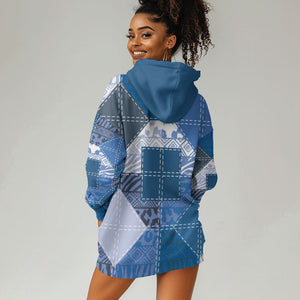 African American Quilt Inspired Hoodie Dress Wild Animal Skin African Blue Tribal Elements