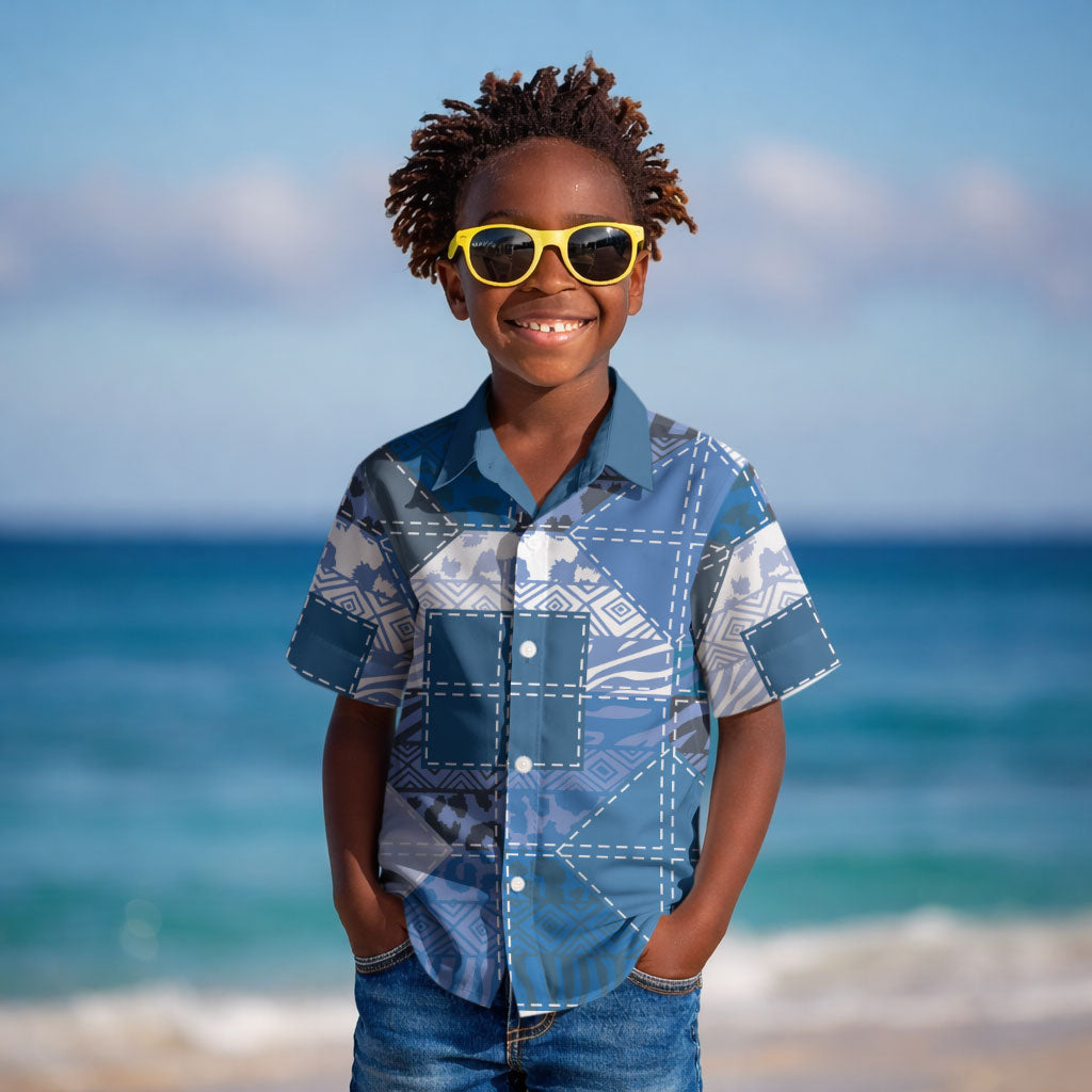 African American Quilt Inspired Kid Hawaiian Shirt Wild Animal Skin African Blue Tribal Elements