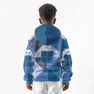African American Quilt Inspired Kid Hoodie Wild Animal Skin African Blue Tribal Elements