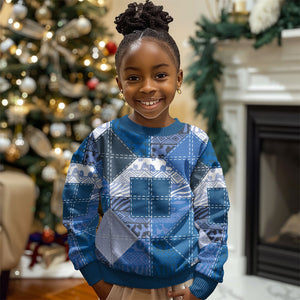 African American Quilt Inspired Kid Ugly Christmas Sweater Wild Animal Skin African Blue Tribal Elements