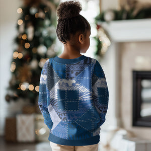 African American Quilt Inspired Kid Ugly Christmas Sweater Wild Animal Skin African Blue Tribal Elements