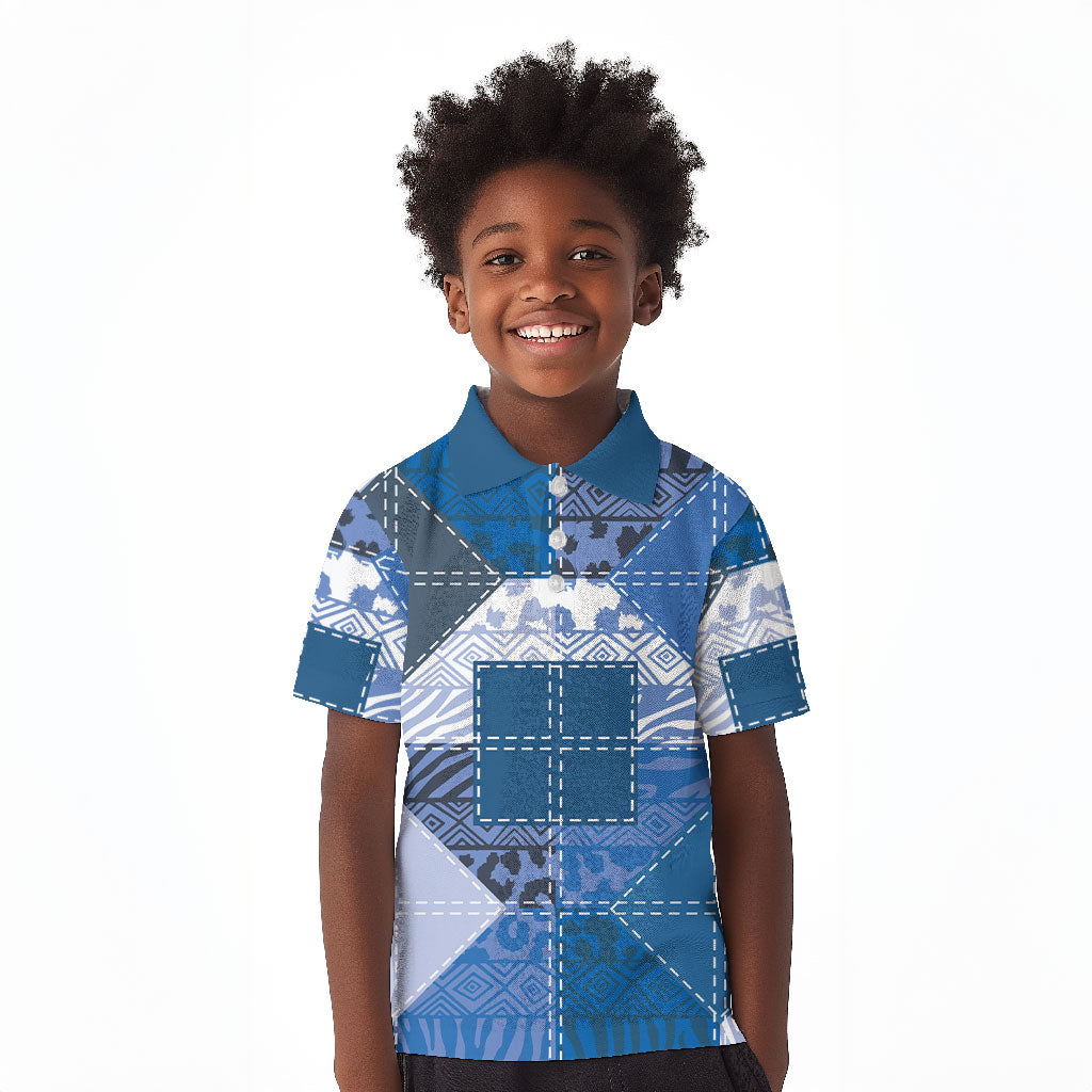 African American Quilt Inspired Kid Polo Shirt Wild Animal Skin African Blue Tribal Elements