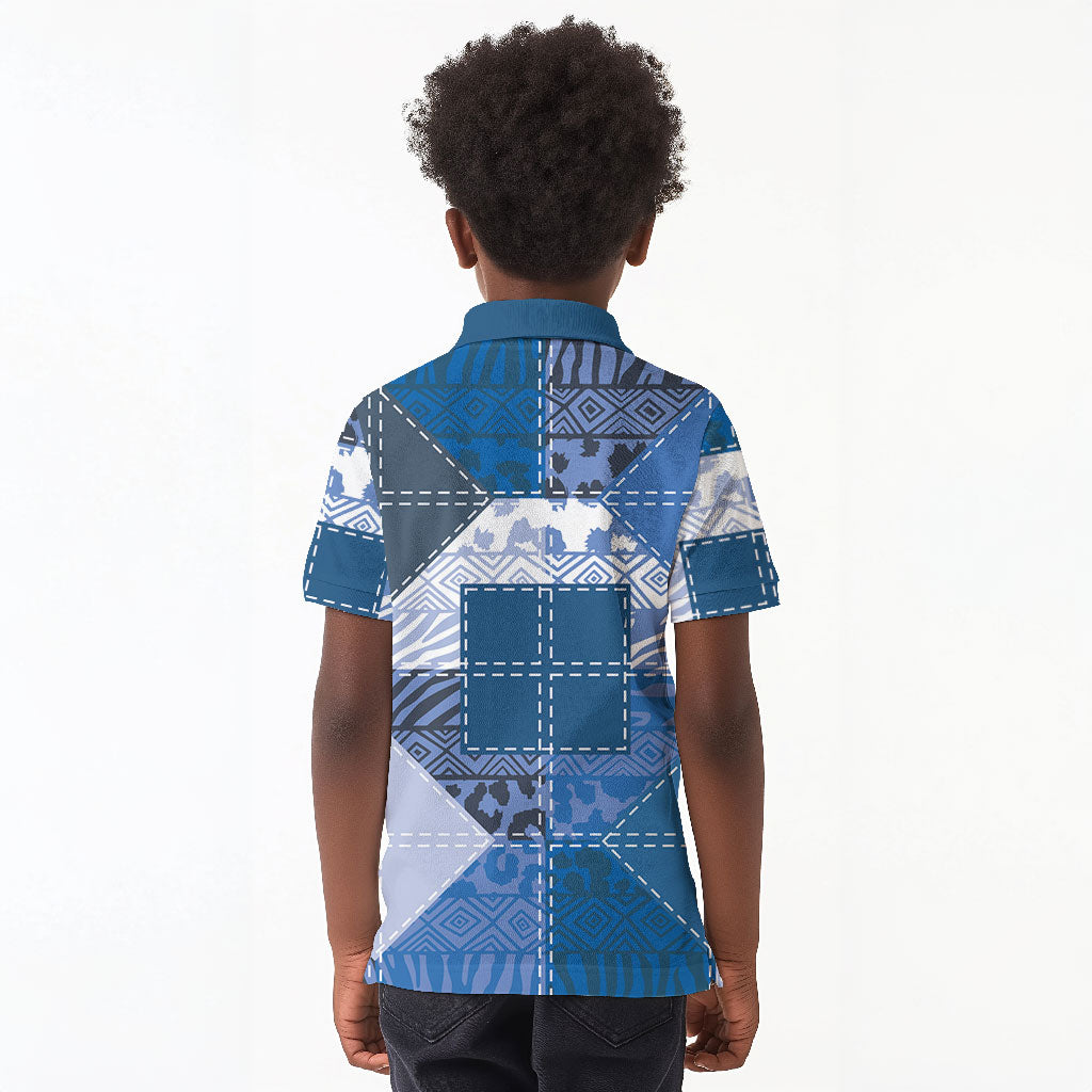 African American Quilt Inspired Kid Polo Shirt Wild Animal Skin African Blue Tribal Elements