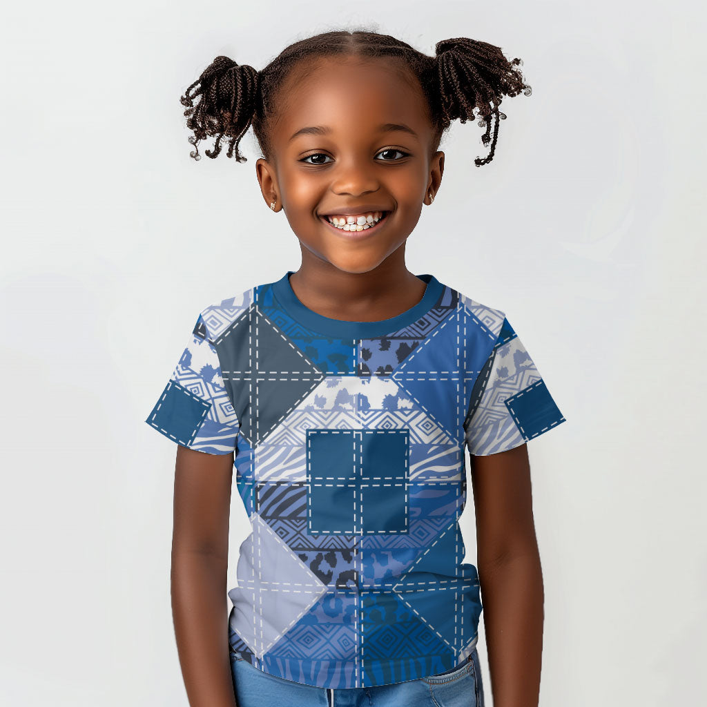 African American Quilt Inspired Kid T shirt Wild Animal Skin African Blue Tribal Elements