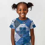 African American Quilt Inspired Kid T shirt Wild Animal Skin African Blue Tribal Elements
