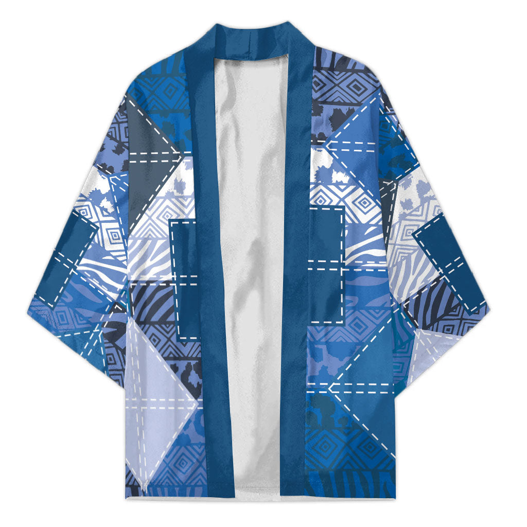 African American Quilt Inspired Kimono Wild Animal Skin African Blue Tribal Elements