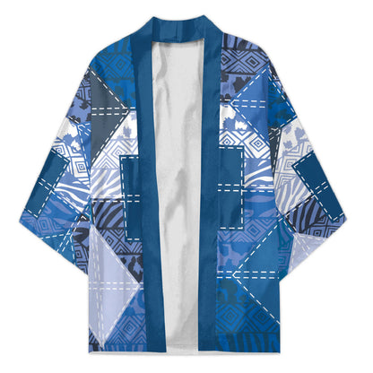 African American Quilt Inspired Kimono Wild Animal Skin African Blue Tribal Elements