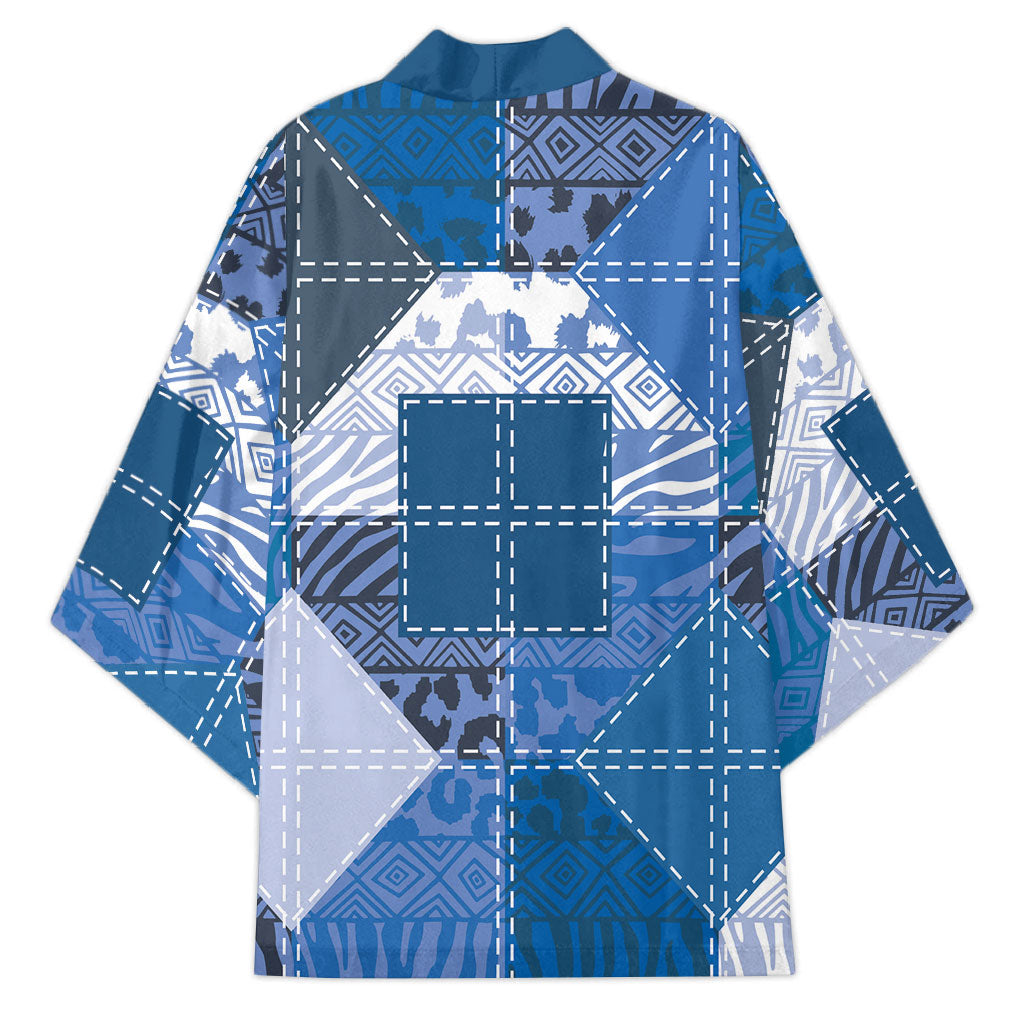 African American Quilt Inspired Kimono Wild Animal Skin African Blue Tribal Elements