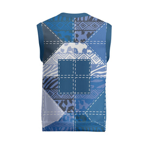 African American Quilt Inspired Christmas Knitted V-Neck Vest Wild Animal Skin African Blue Tribal Elements
