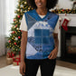 African American Quilt Inspired Christmas Knitted V-Neck Vest Wild Animal Skin African Blue Tribal Elements