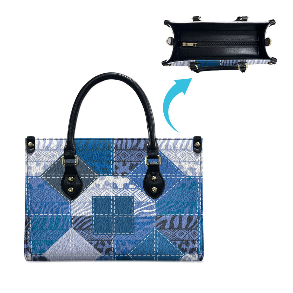 African American Quilt Inspired Leather Bag Wild Animal Skin African Blue Tribal Elements
