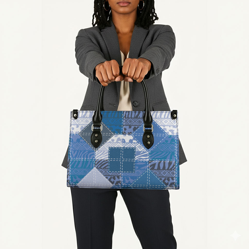 African American Quilt Inspired Leather Bag Wild Animal Skin African Blue Tribal Elements