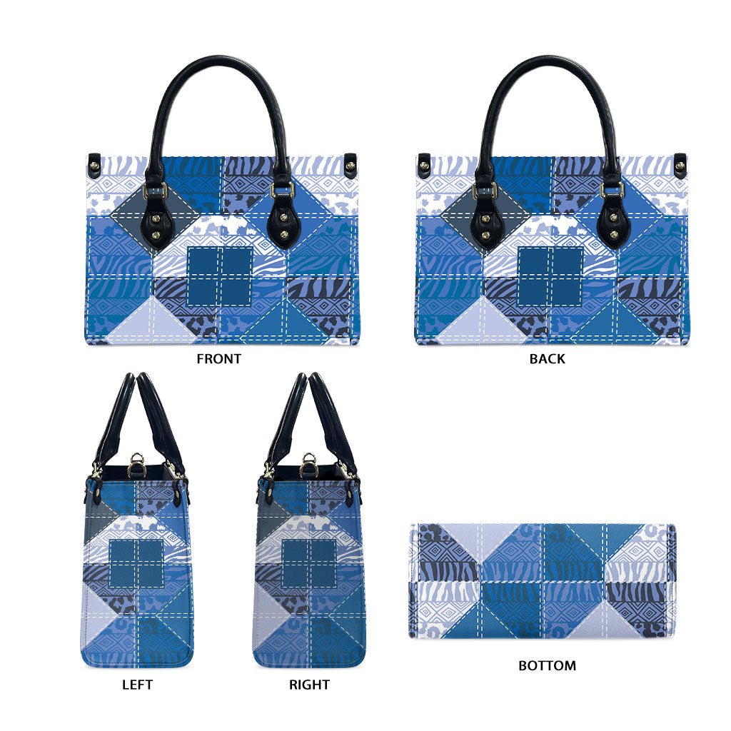 African American Quilt Inspired Leather Bag Wild Animal Skin African Blue Tribal Elements