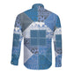 African American Quilt Inspired Long Sleeve Button Shirt Wild Animal Skin African Blue Tribal Elements