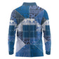 African American Quilt Inspired Long Sleeve Polo Shirt Wild Animal Skin African Blue Tribal Elements
