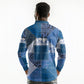 African American Quilt Inspired Long Sleeve Polo Shirt Wild Animal Skin African Blue Tribal Elements