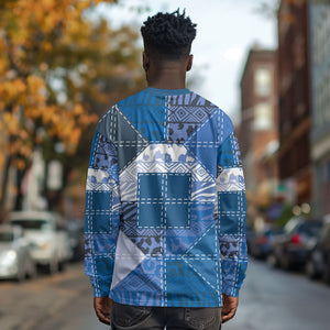 African American Quilt Inspired Long Sleeve Shirt Wild Animal Skin African Blue Tribal Elements