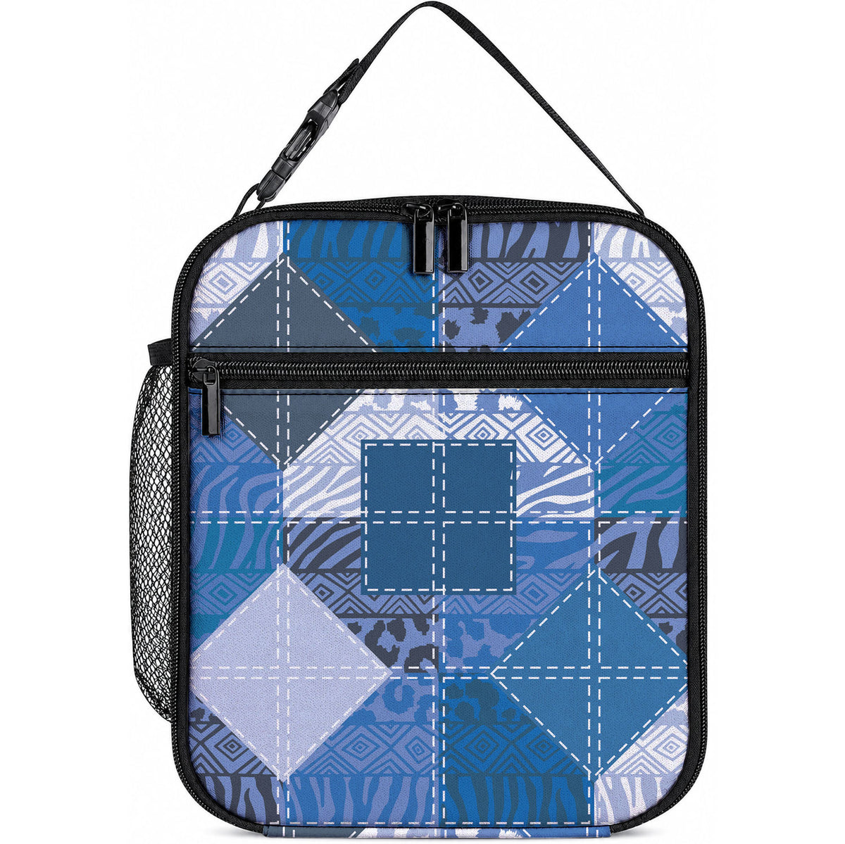 African American Quilt Inspired Lunch Bag Wild Animal Skin African Blue Tribal Elements