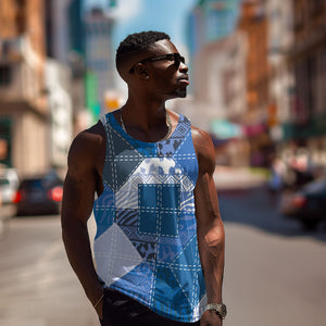 African American Quilt Inspired Men Tank Top Wild Animal Skin African Blue Tribal Elements