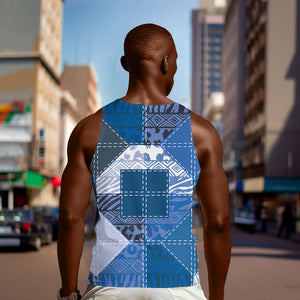 African American Quilt Inspired Men Tank Top Wild Animal Skin African Blue Tribal Elements