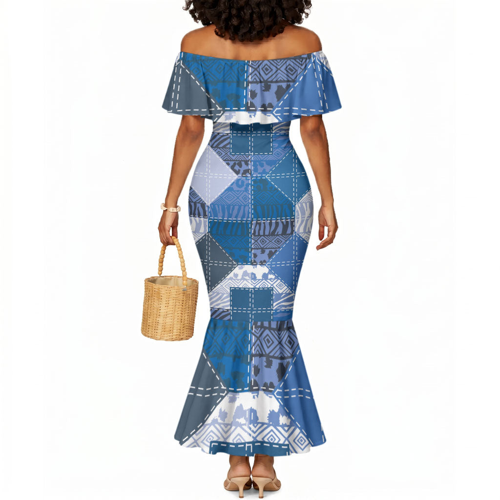 African American Quilt Inspired Mermaid Dress Wild Animal Skin African Blue Tribal Elements