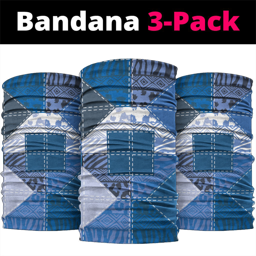 African American Quilt Inspired Neck Gaiter Wild Animal Skin African Blue Tribal Elements