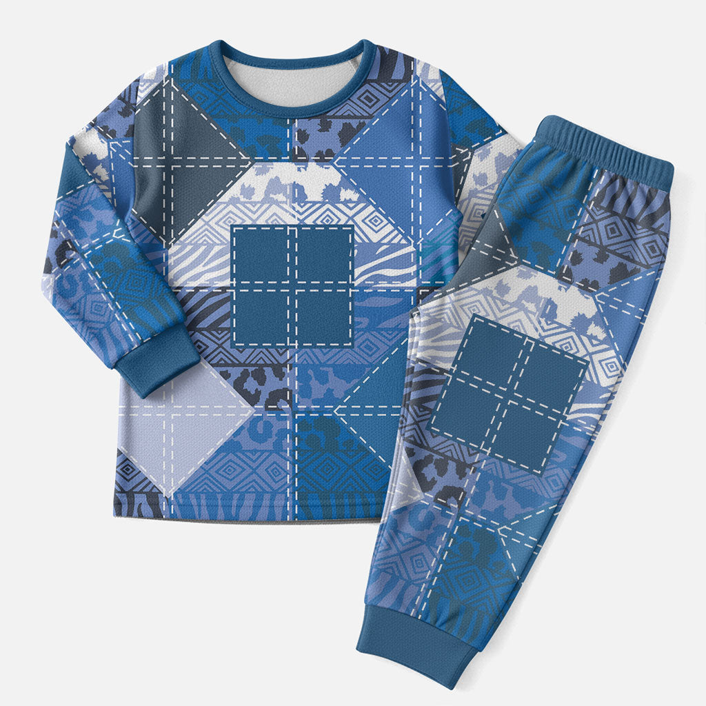 African American Quilt Inspired Christmas Pajama Set Wild Animal Skin African Blue Tribal Elements
