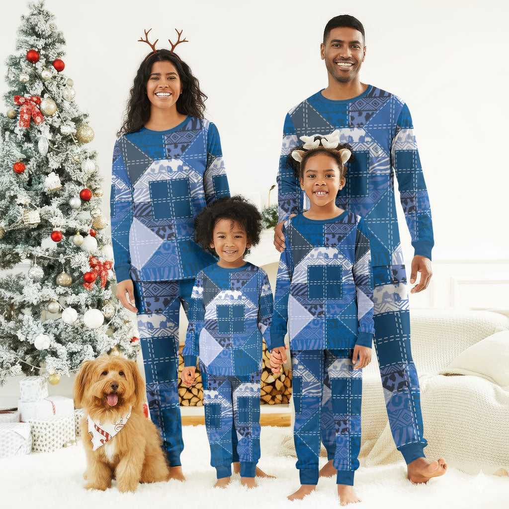 African American Quilt Inspired Christmas Pajama Set Wild Animal Skin African Blue Tribal Elements