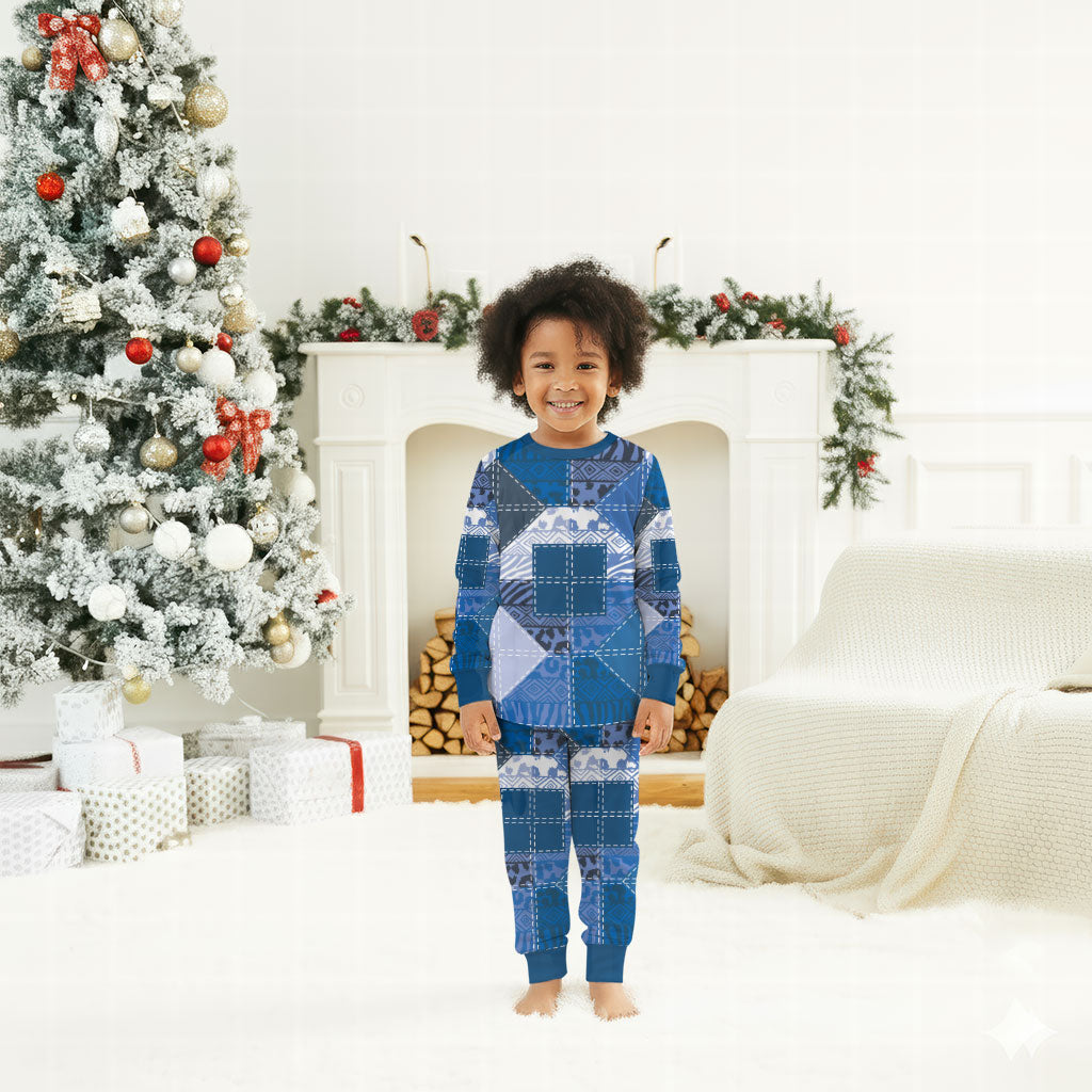 African American Quilt Inspired Christmas Pajama Set Wild Animal Skin African Blue Tribal Elements