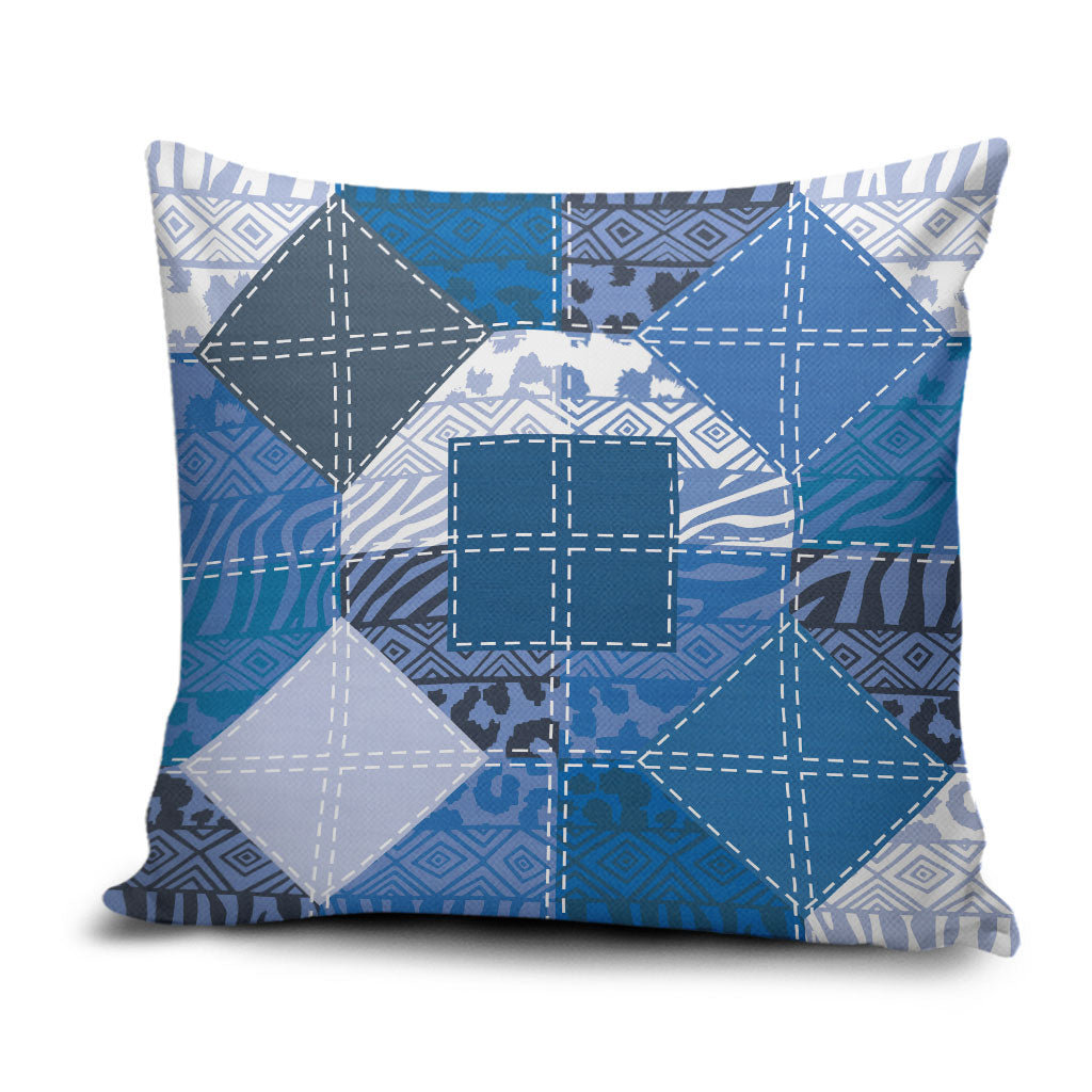 African American Quilt Inspired Pillow Cover Wild Animal Skin African Blue Tribal Elements
