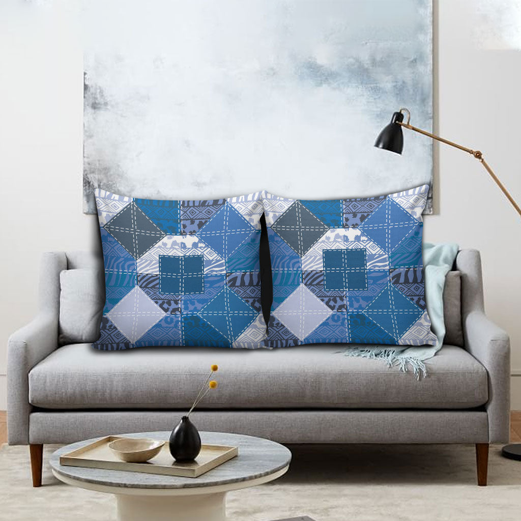 African American Quilt Inspired Pillow Cover Wild Animal Skin African Blue Tribal Elements