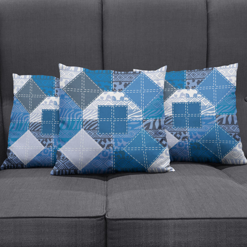 African American Quilt Inspired Pillow Cover Wild Animal Skin African Blue Tribal Elements